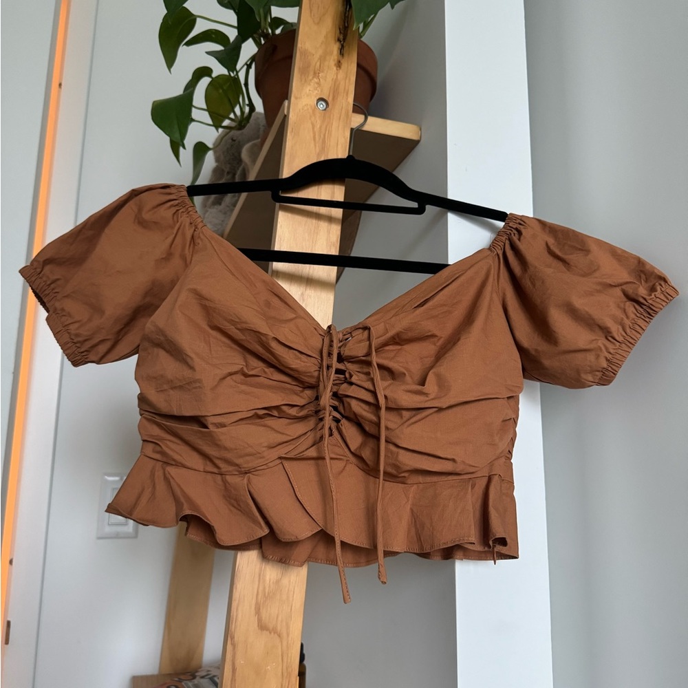 Brown Off The Shoulder Crop Top